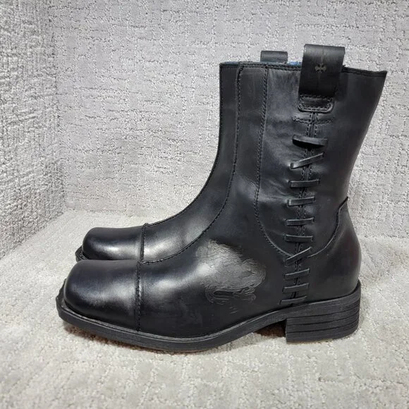 Mark Nason Mens 7.5 Black Dragon Rock Side Lace Up Square Toe Western Boots